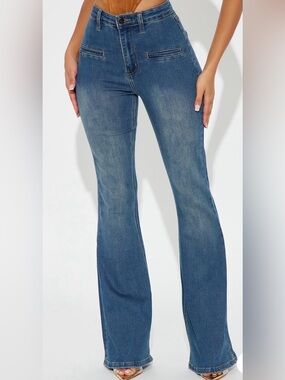 Fashion Nova Mid-Rise Blue Flare Jeans